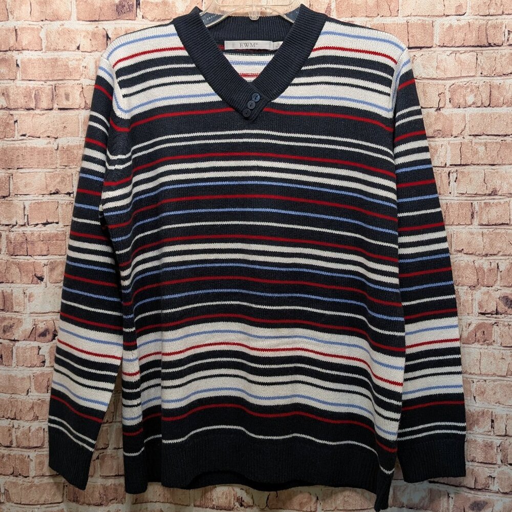 EWM Sweater 100% Acrylic Red/White/Blue Stripes Size Large 18-20